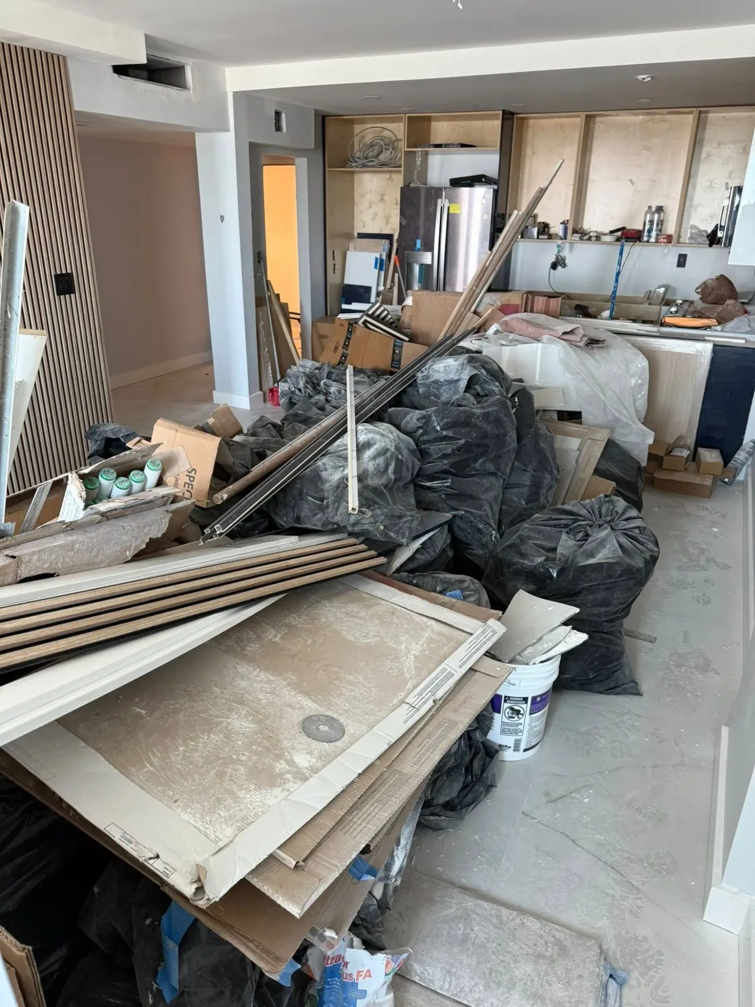 Office furniture and equipment prepared for a move during a KBA Movers job